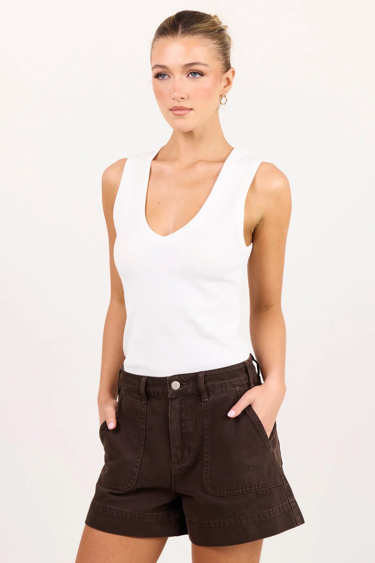 Kindly Dark Chocolate Pocket Front Denim Short