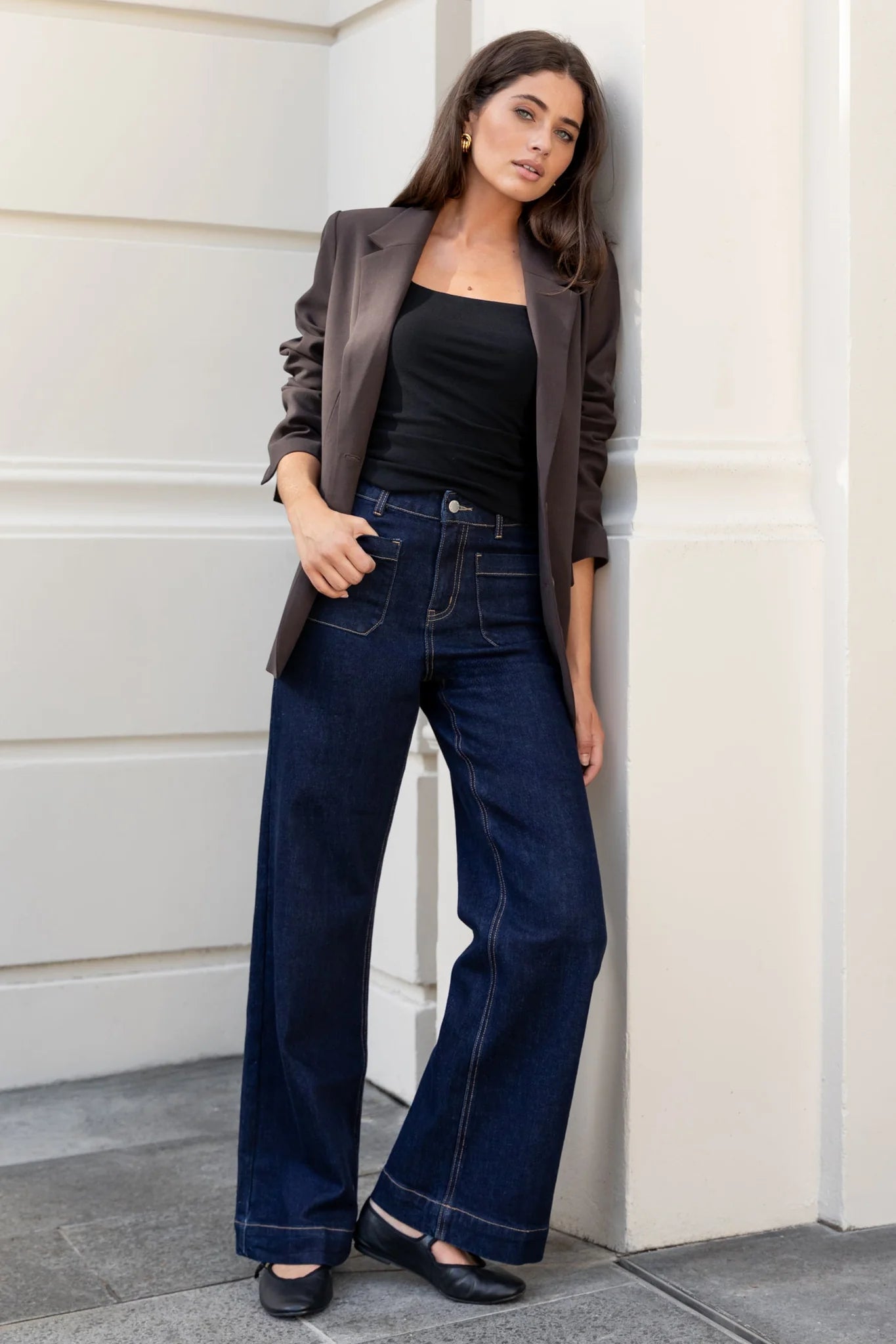 Zoey High Rise Wide Leg Pocket Jean - Indigo