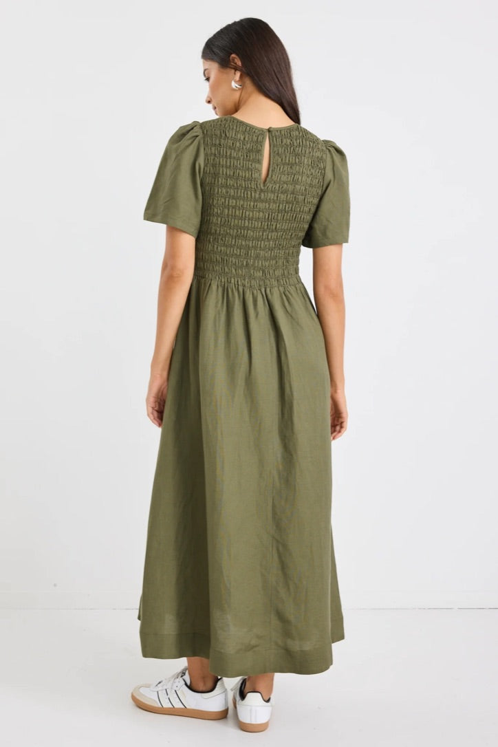 Wren Midi Dress - Khaki Linen