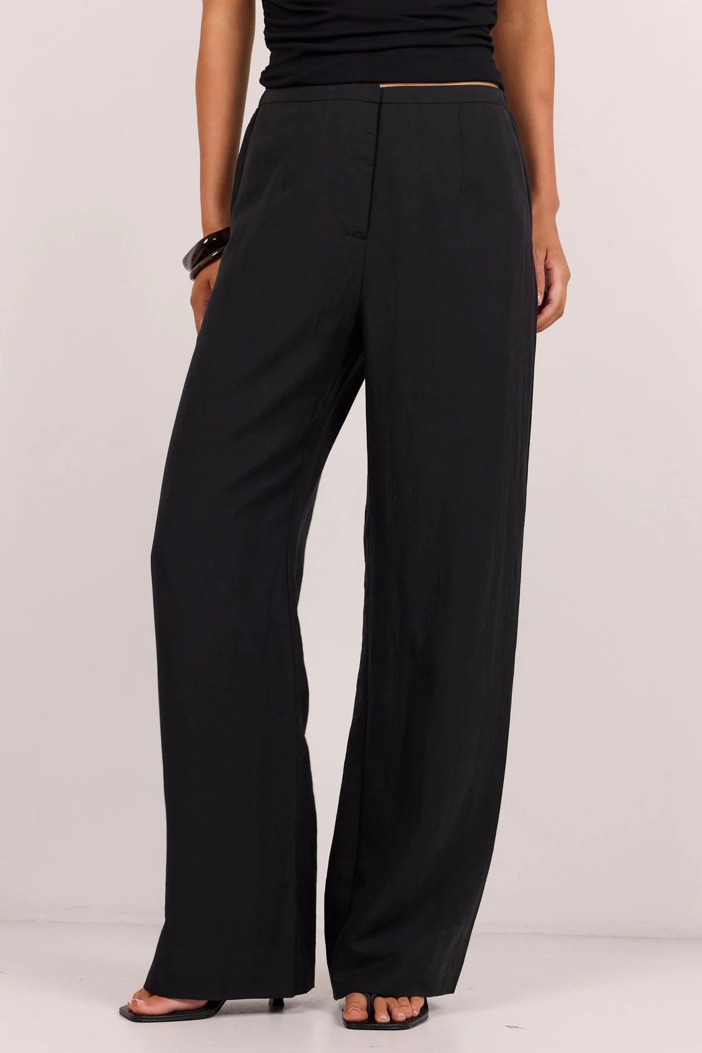 Charmed Soft Black Pleat Front Wide Leg Pants