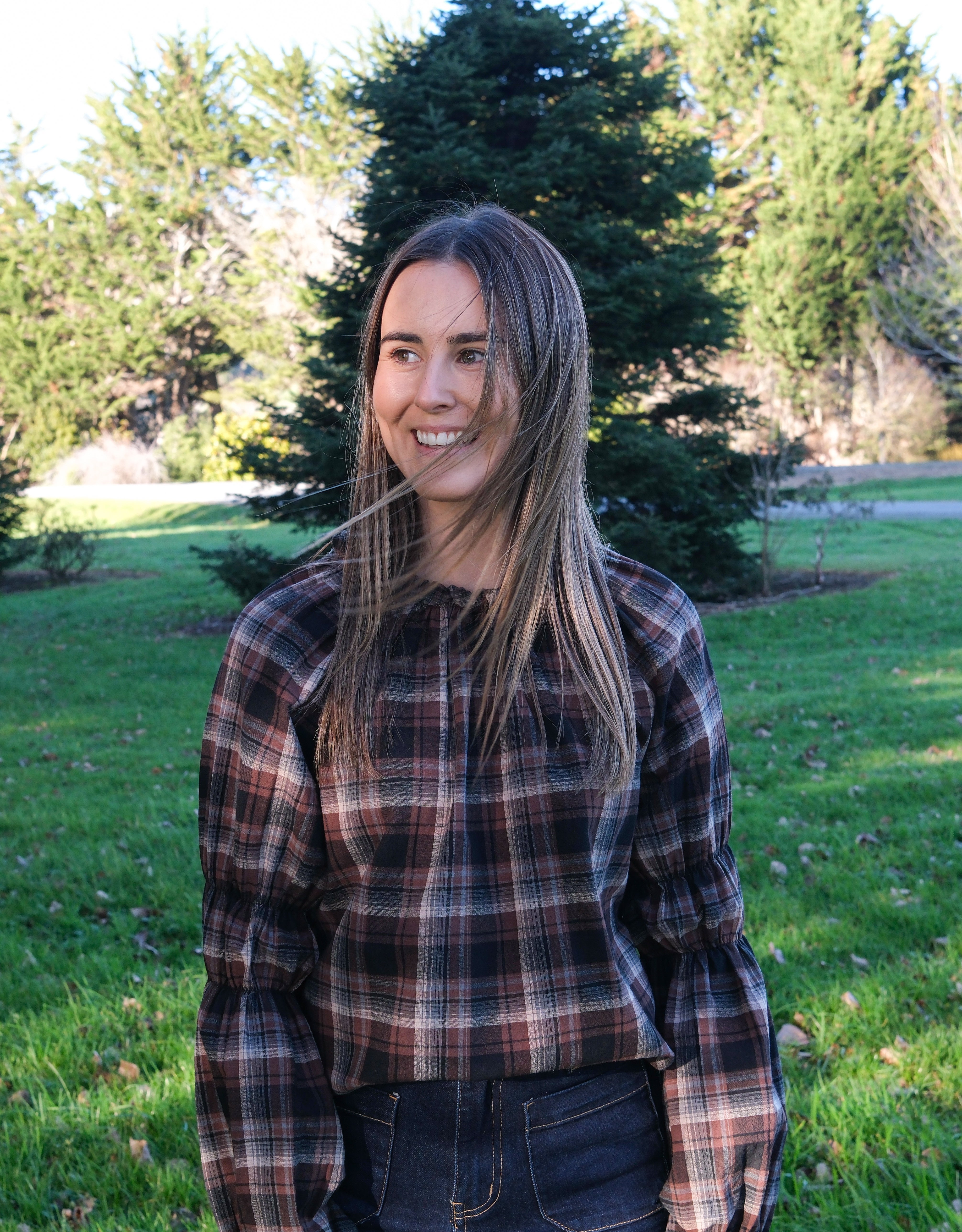 Gracie blouse Long sleeve - Brown Check