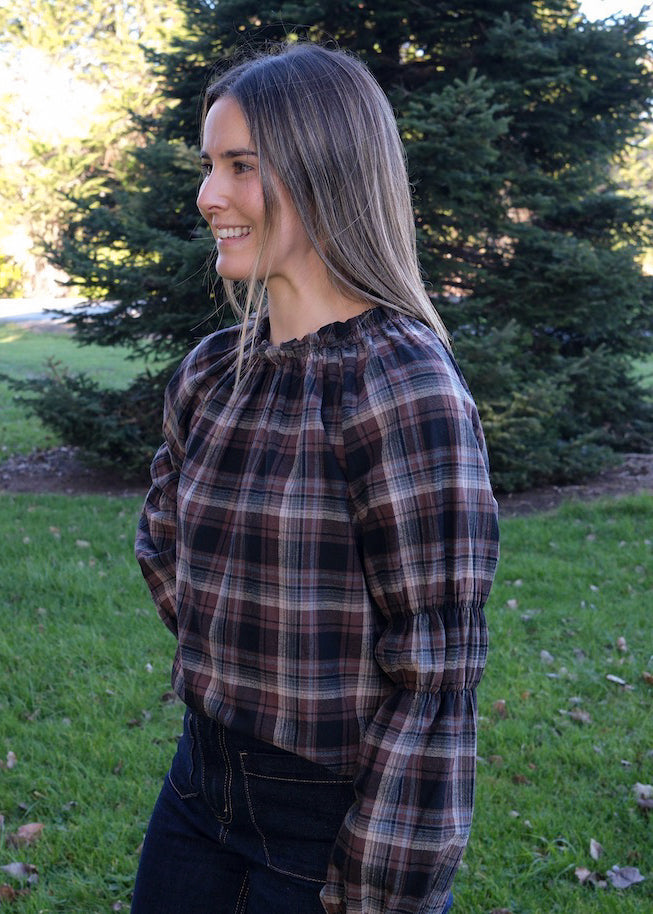 Gracie blouse Long sleeve - Brown Check