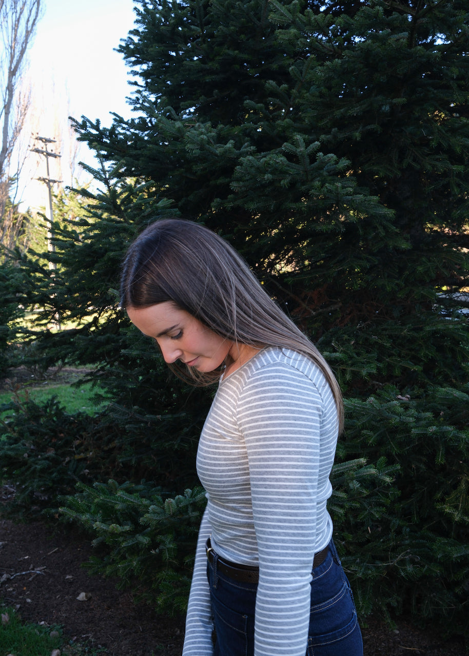 Plain long sleeve - Grey/White stripe