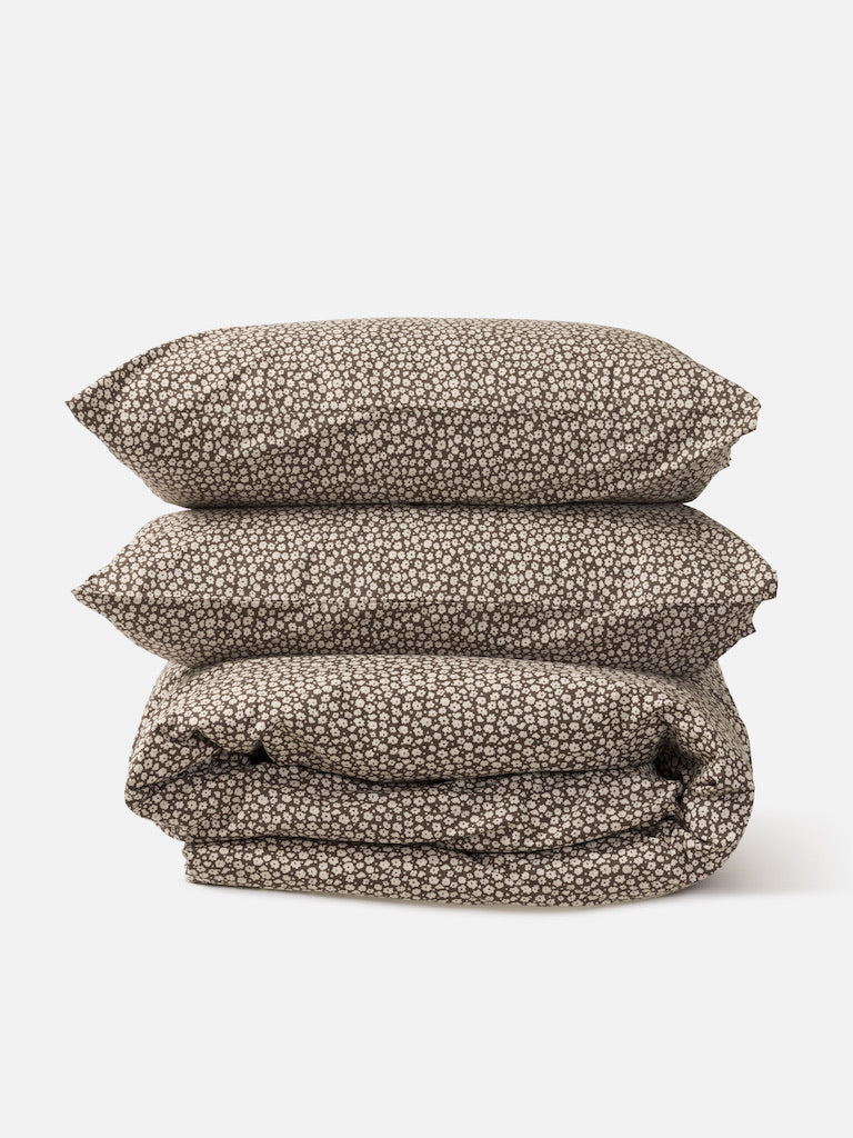 Forget Me Not Organic Cotton Duvet Cover - Rye/Bone