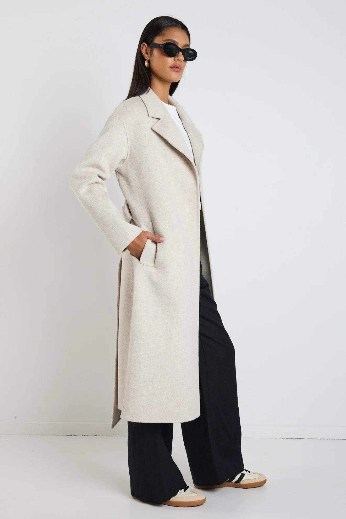 Geneva Snow Marle Wool Blend Belted Coat