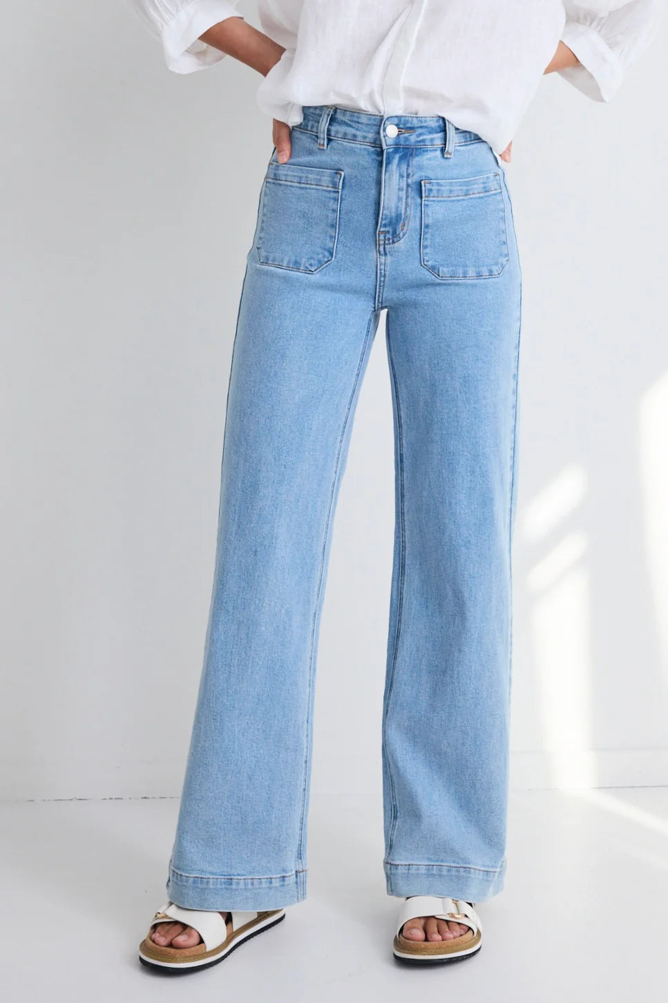 Zoey High Rise Wide Leg Pocket Jean - Light Blue