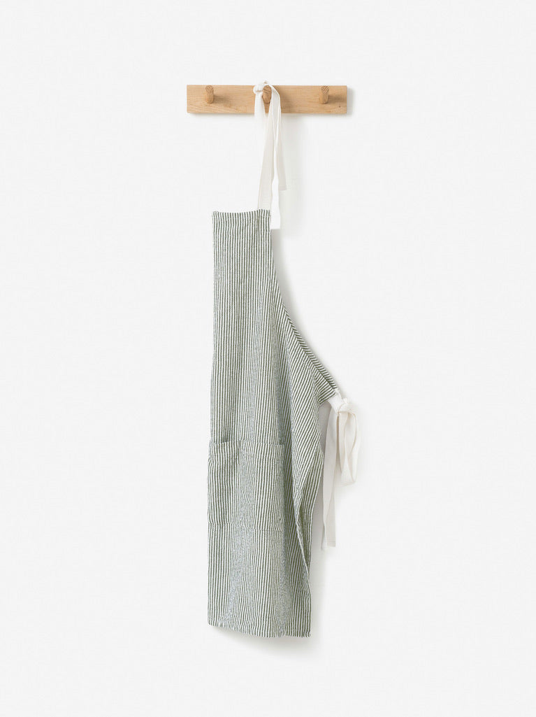 Stripe Washed Cotton Apron - Olive