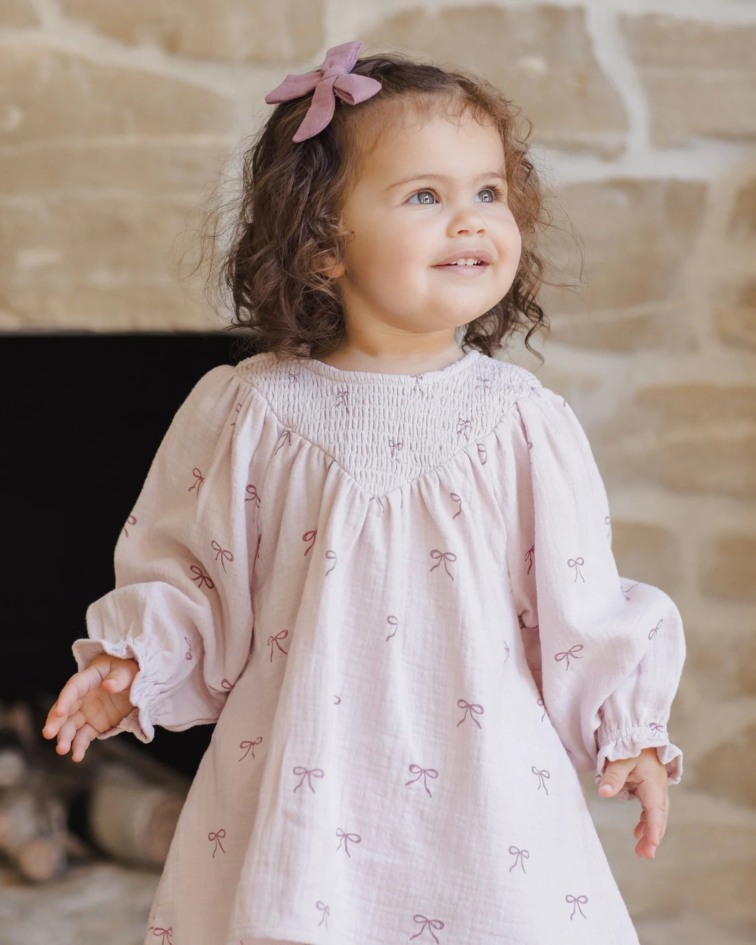 Smocked V dress - Lilac bows