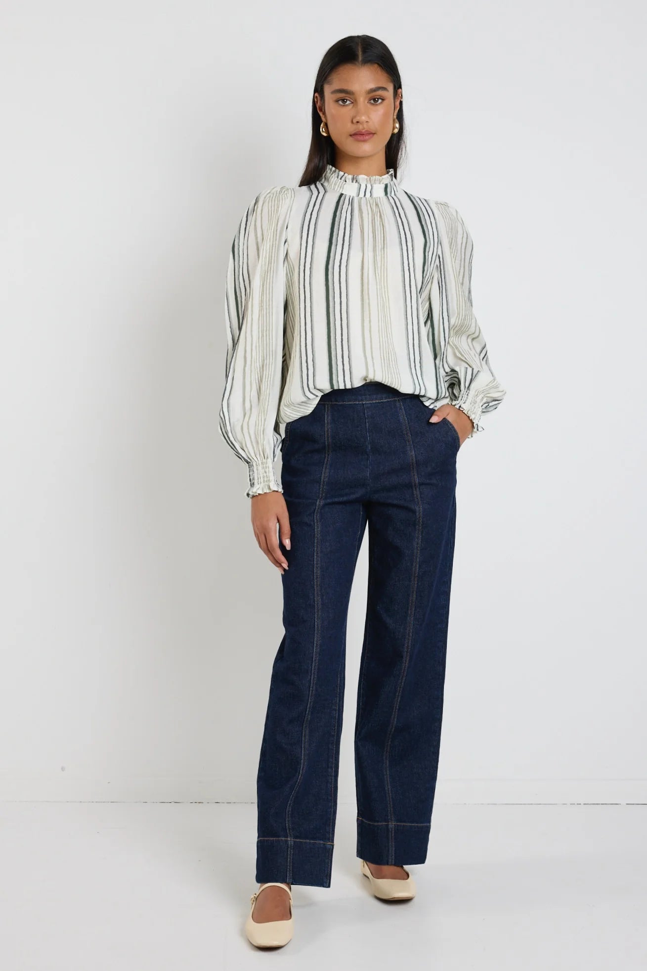 Poet Forest Stripe Long Sleeve High Neck Top