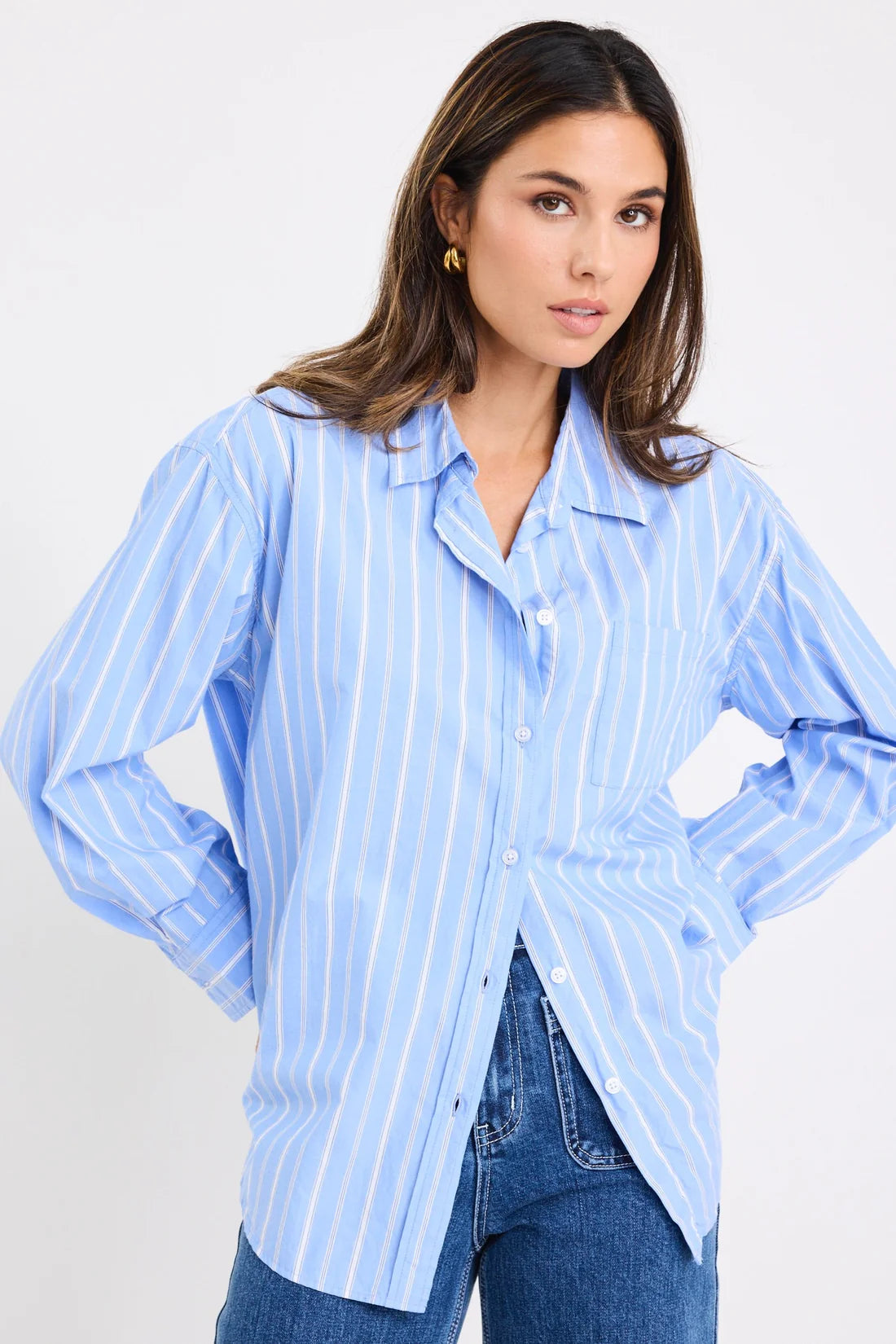 You Got This Mid Blue White Stripe Oversized Boyfriend Shirt - Mid Blue White Stripe
