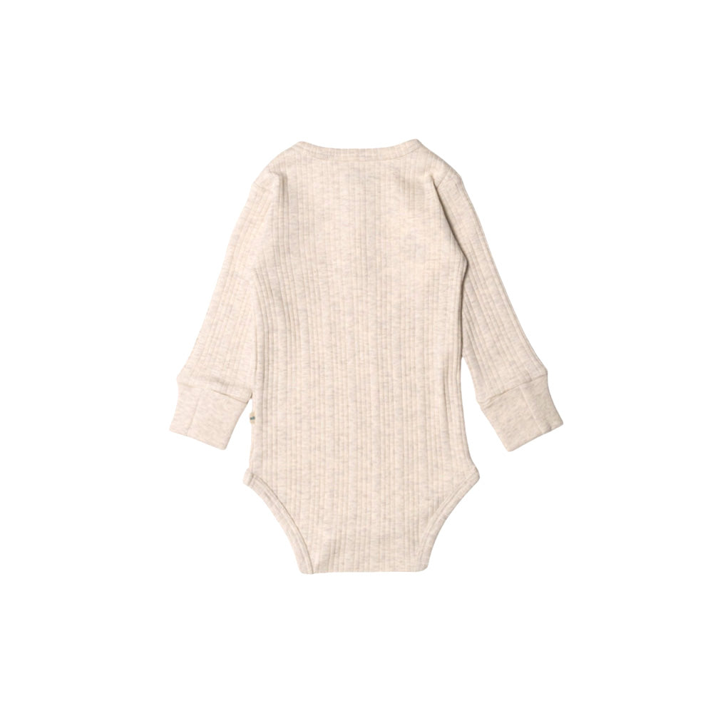Woolbabe Merino/Organic Cotton Long Sleeve Henley Bodysuit - Natural Marl