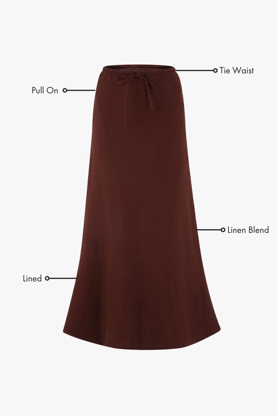 Summit Chocolate Tie Waist Bias Maxi Skirt