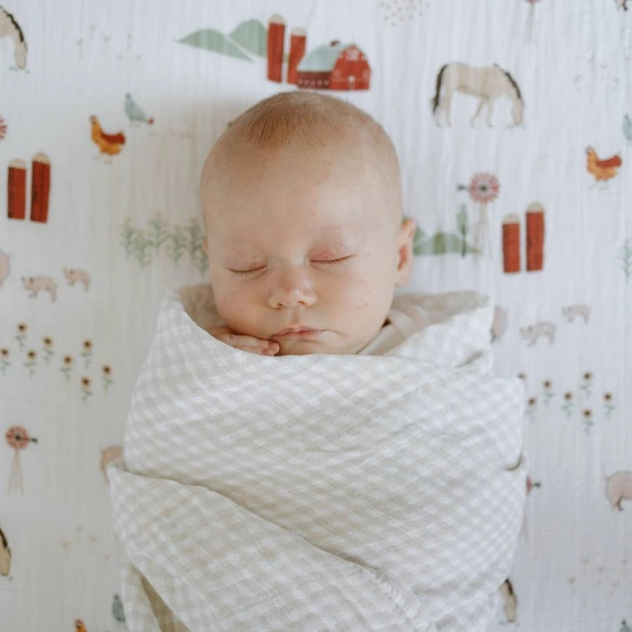 Little Unicorn Single Cotton Muslin Swaddle - Tan Gingham