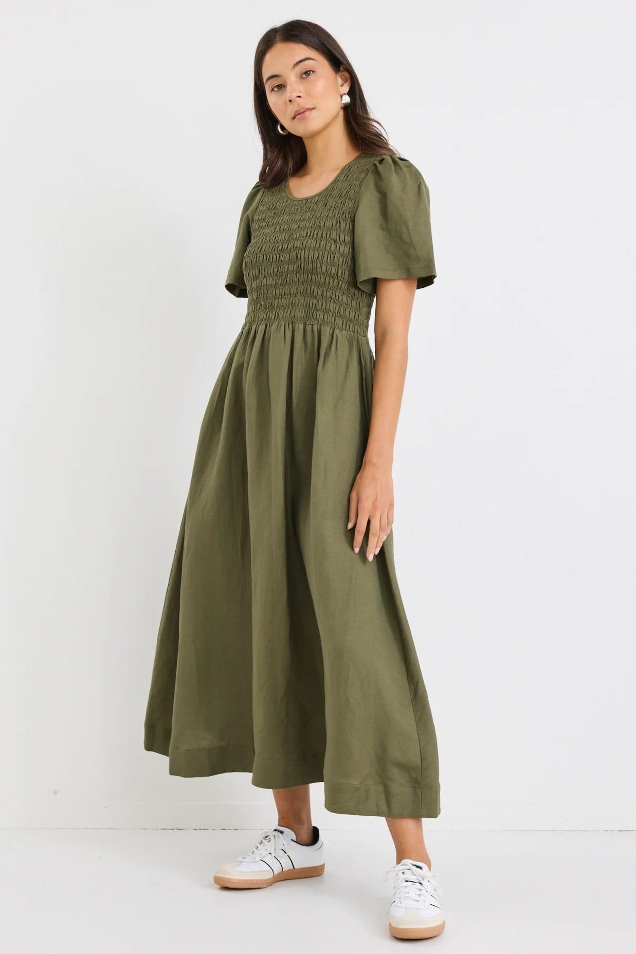 Wren Midi Dress - Khaki Linen