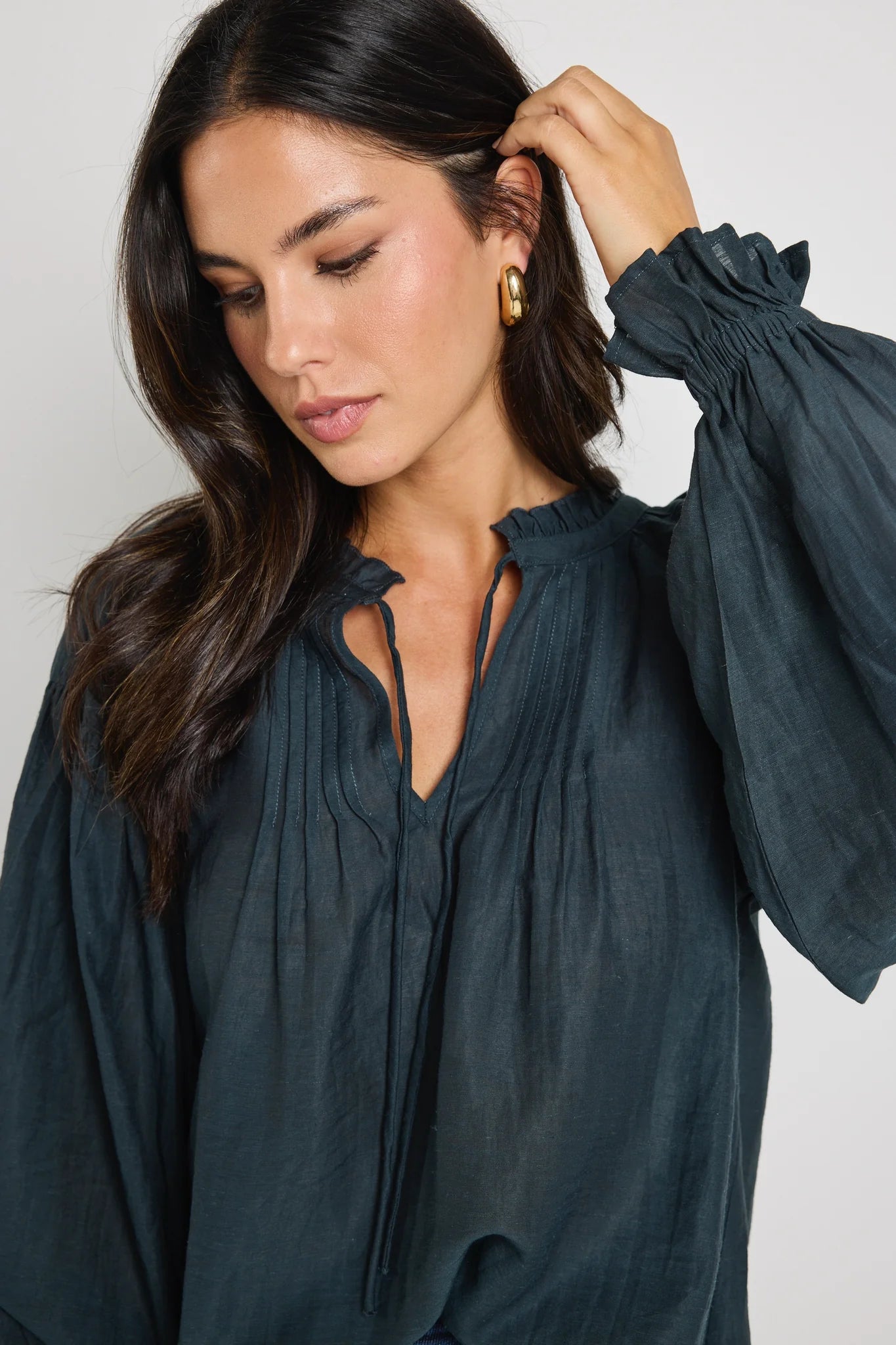 Refined Deep Forest LS Pintuck Top