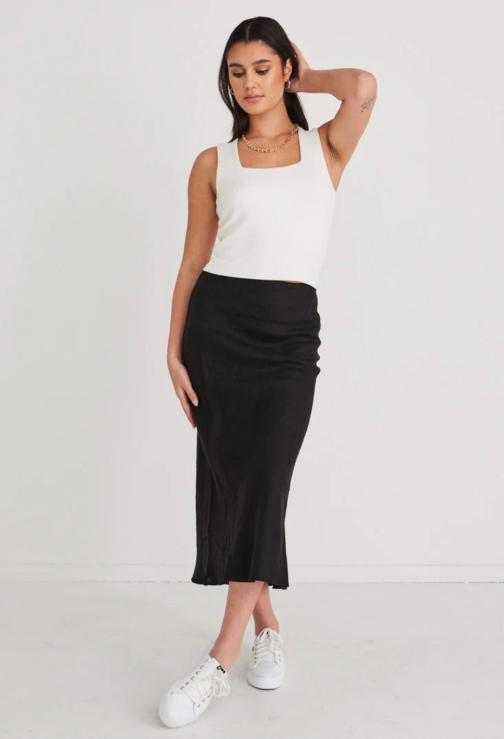 Bliss Black Linen Bias Midi Skirt Collaborate Fashion NZ