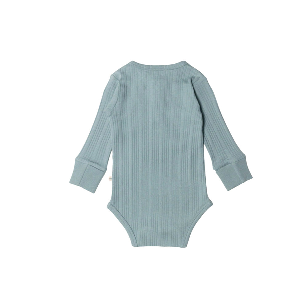 Woolbabe Merino/Organic Cotton Long Sleeve Henley Bodysuit - Tide Marl