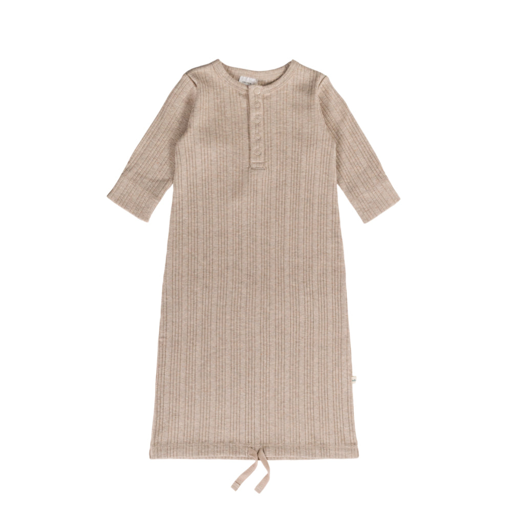 Woolbabe Merino/Organic Cotton Henley Drawstring Gown - Dune Marl