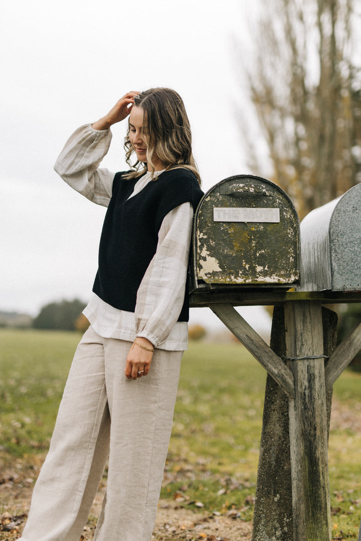 Waffle vest 100% merino - Black