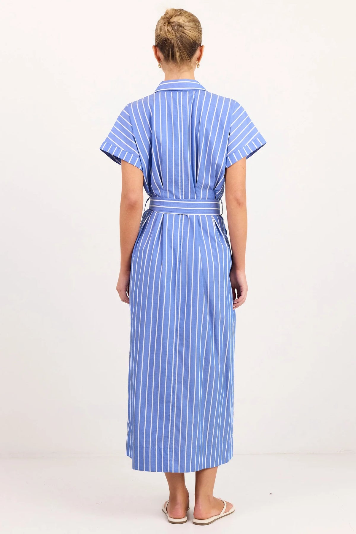 Camden Blue Wide Stripe Fit Flare Maxi Shirt Dress
