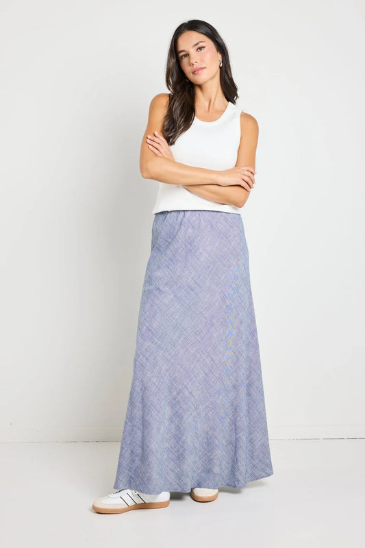 Lagos Chambray Blue Floaty Bias Cut Maxi Skirt