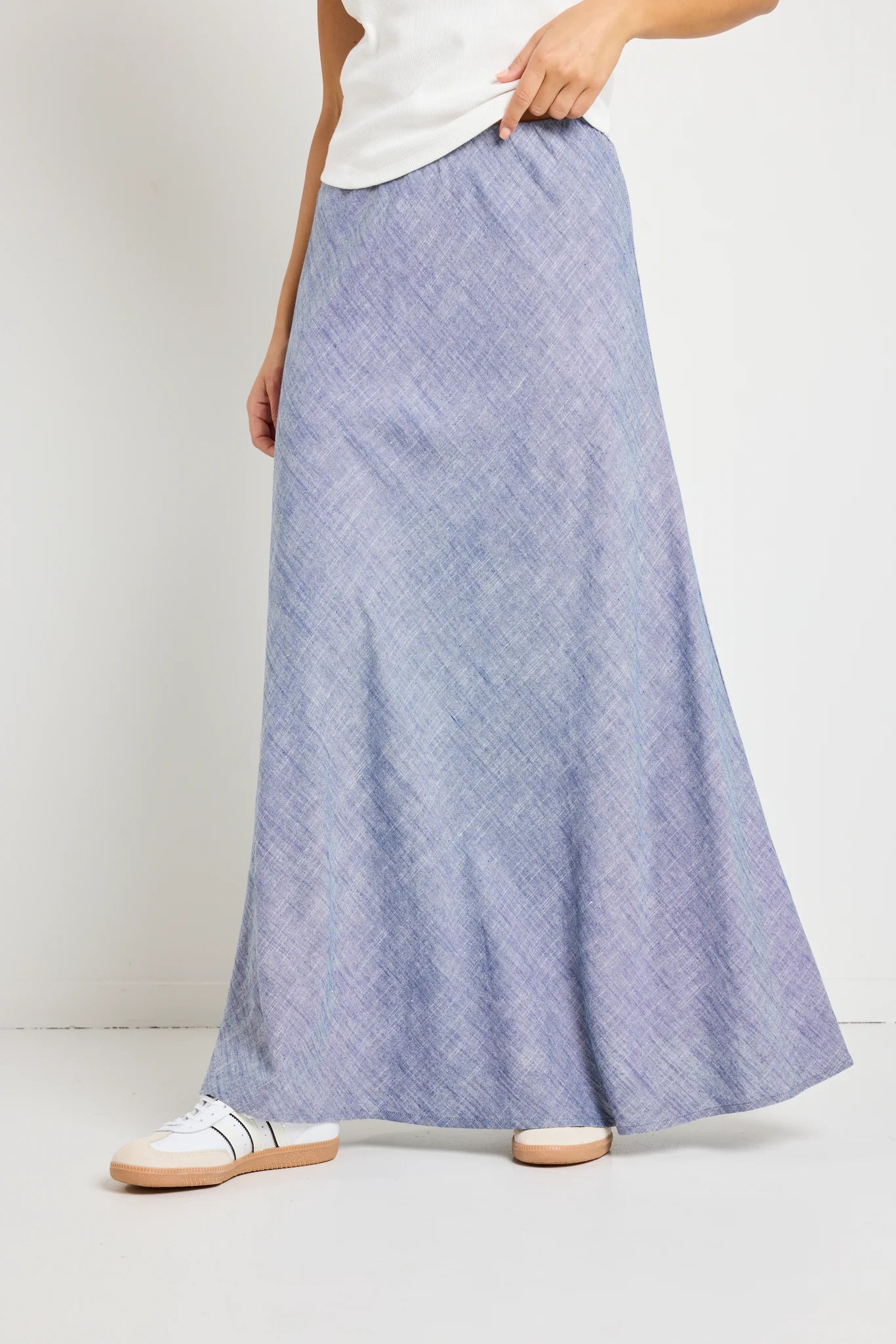 Lagos Chambray Blue Floaty Bias Cut Maxi Skirt