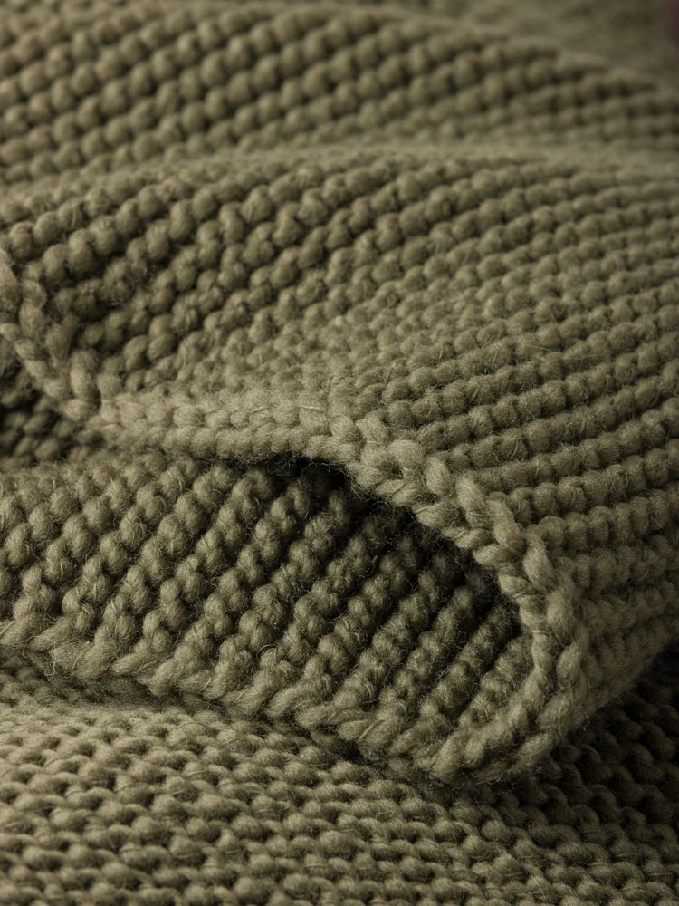 Wool Purl Knit Throw - Olive