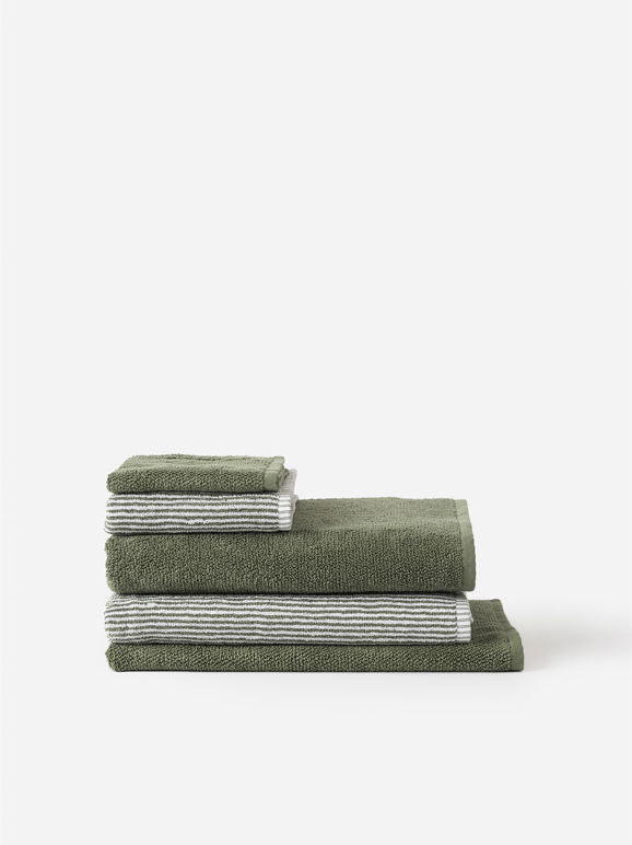 Stripe Cotton Bath Towel Range - Olive/White