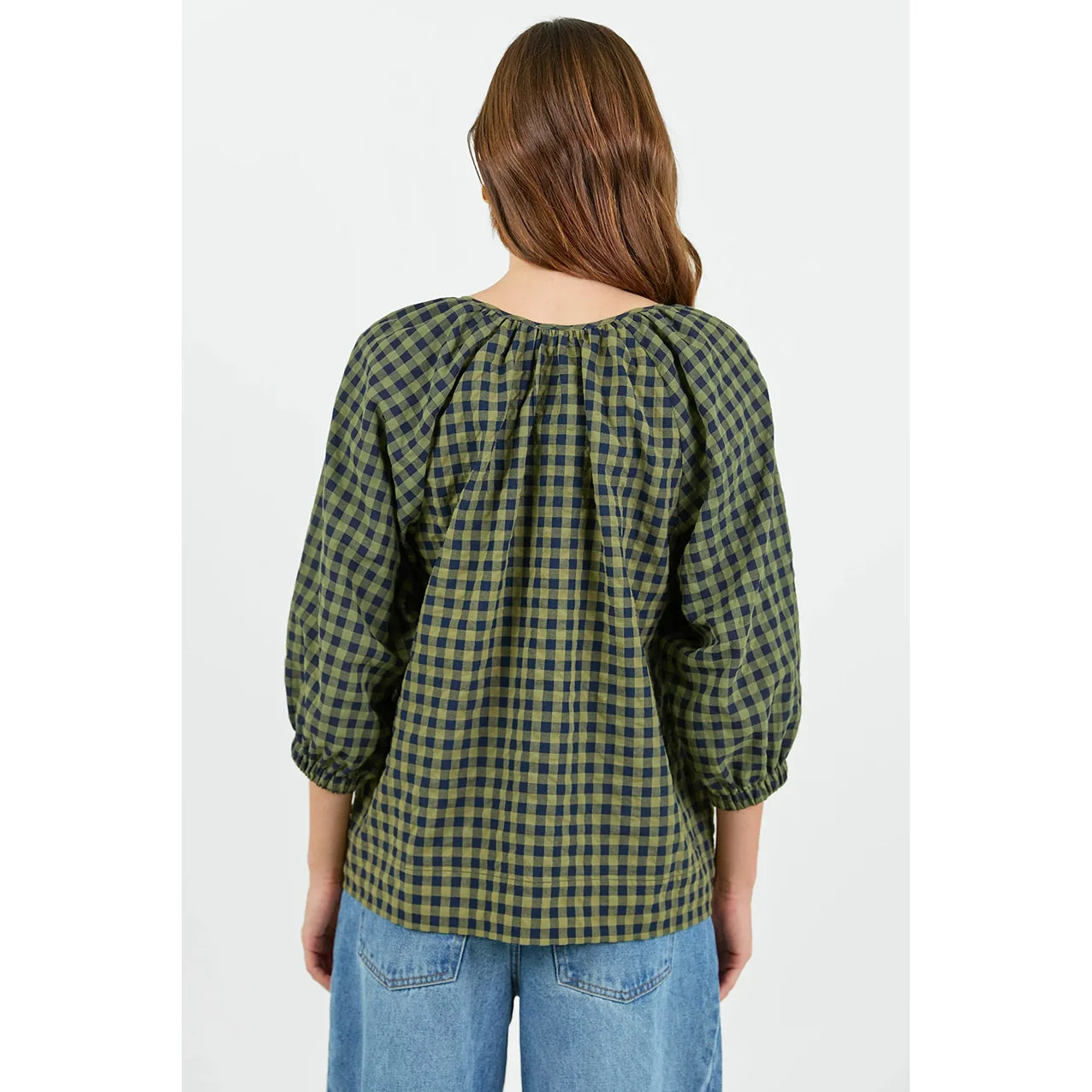 Revolutionary Khaki/ink gingham Relaxed long sleeve top