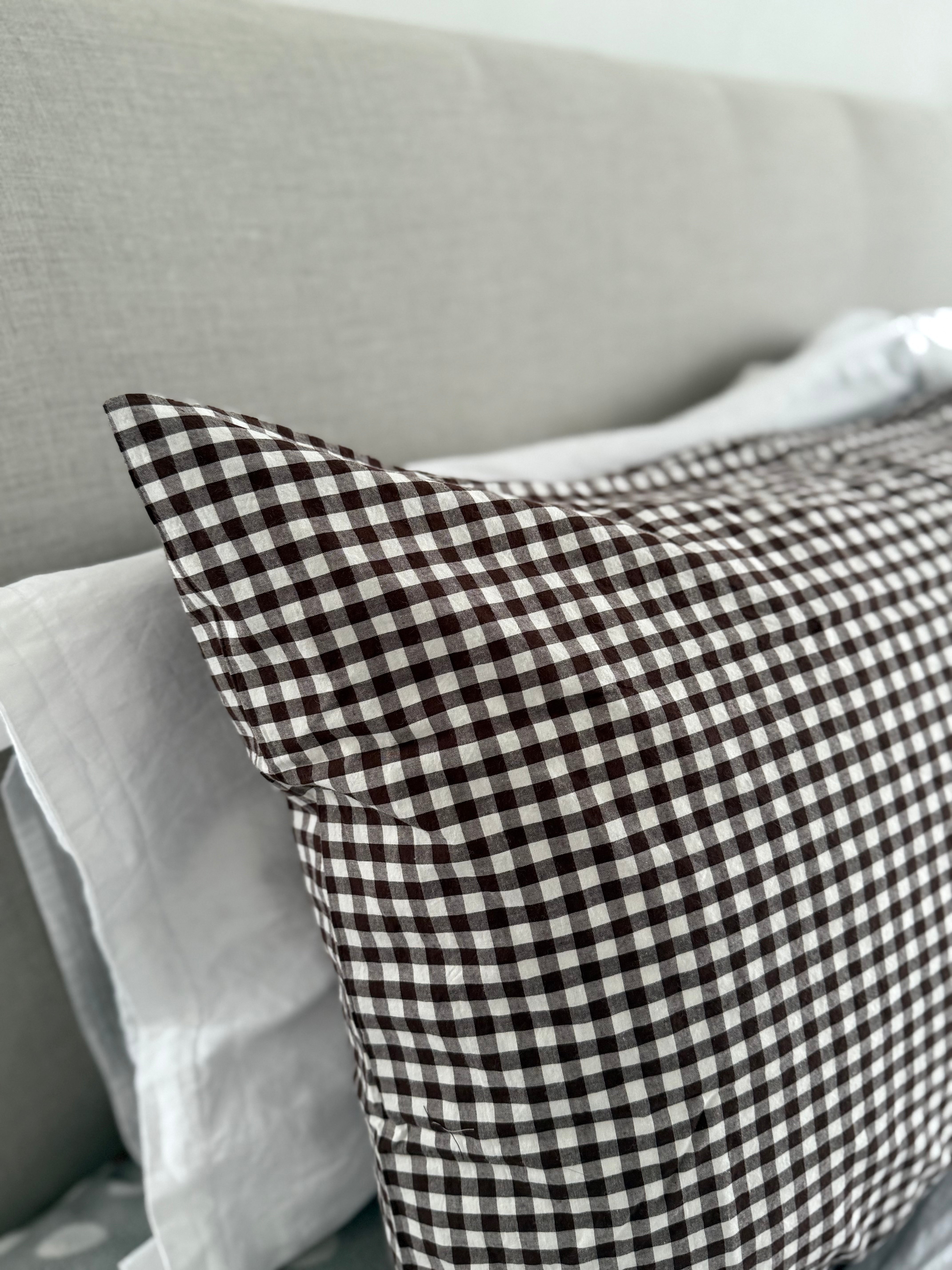 Gingham Organic Cotton Pillowcase Pair - Cocoa