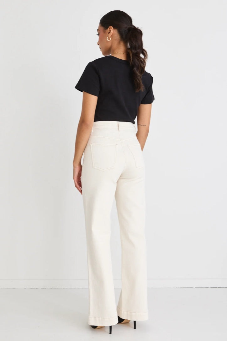 Zoey High Rise Wide Leg Pocket Jean - Ecru