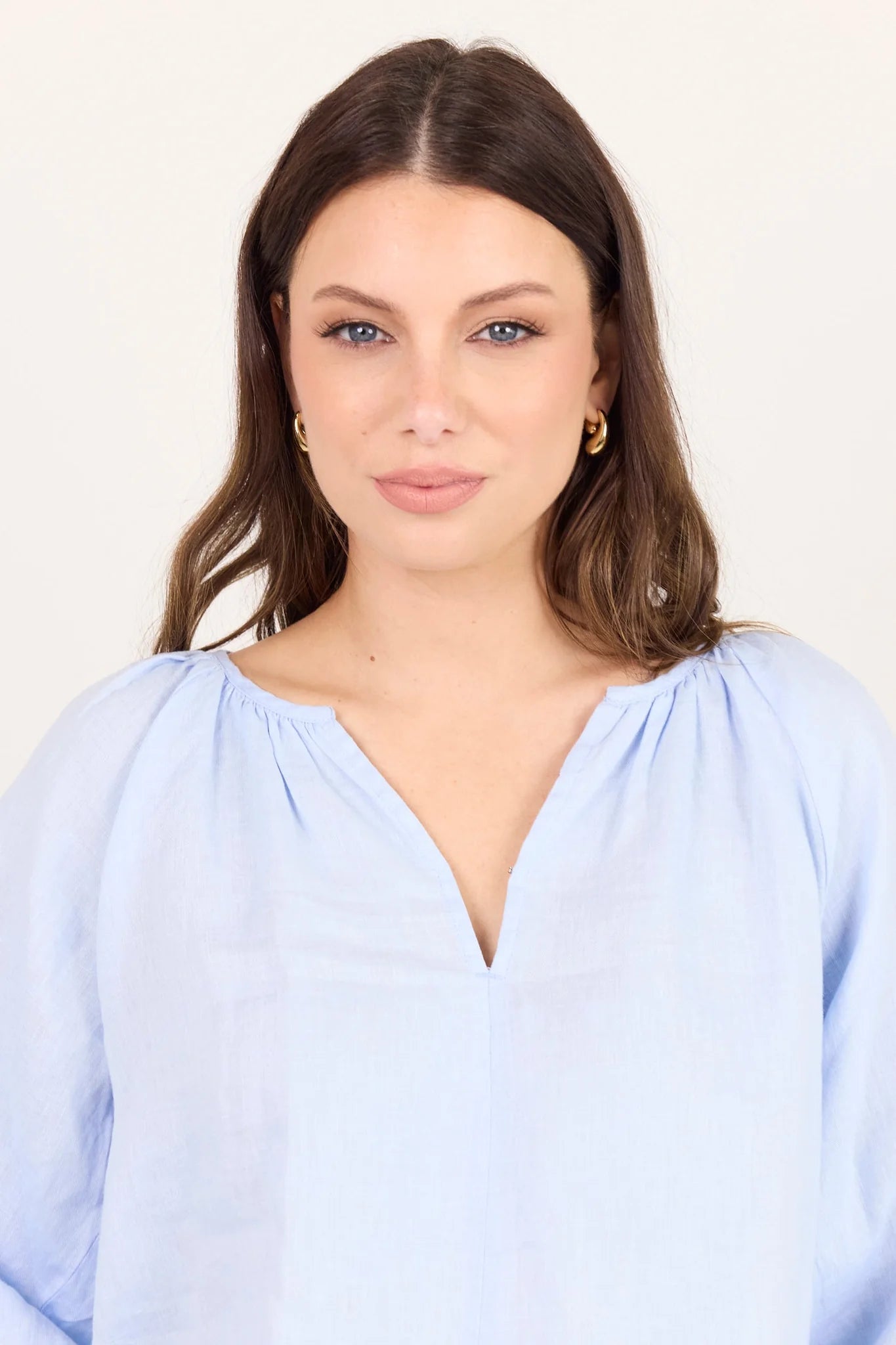 Revolutionary Ice Blue Linen Relaxed LS Top