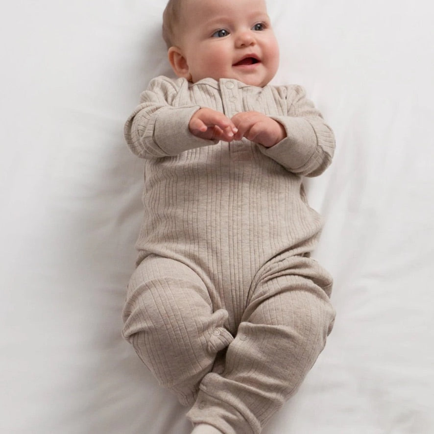 Organic Cotton/Merino Long Sleeve Henley Suit - Dune Marl