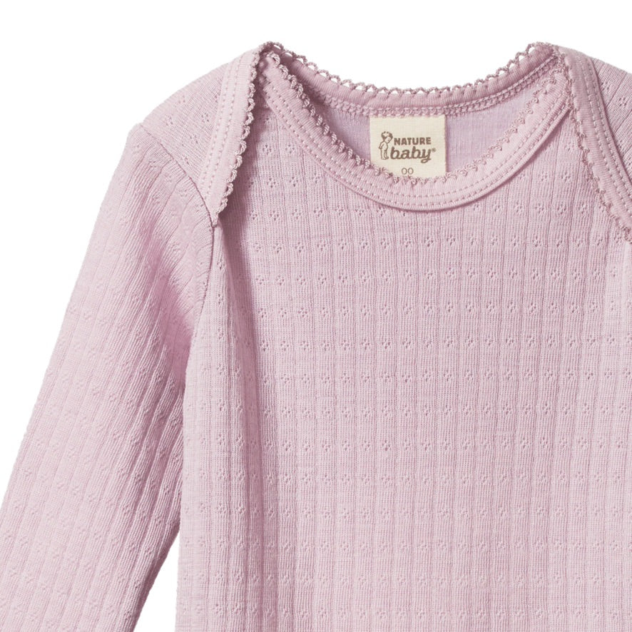Merino Pointelle Long Sleeve Bodysuit - Lilac