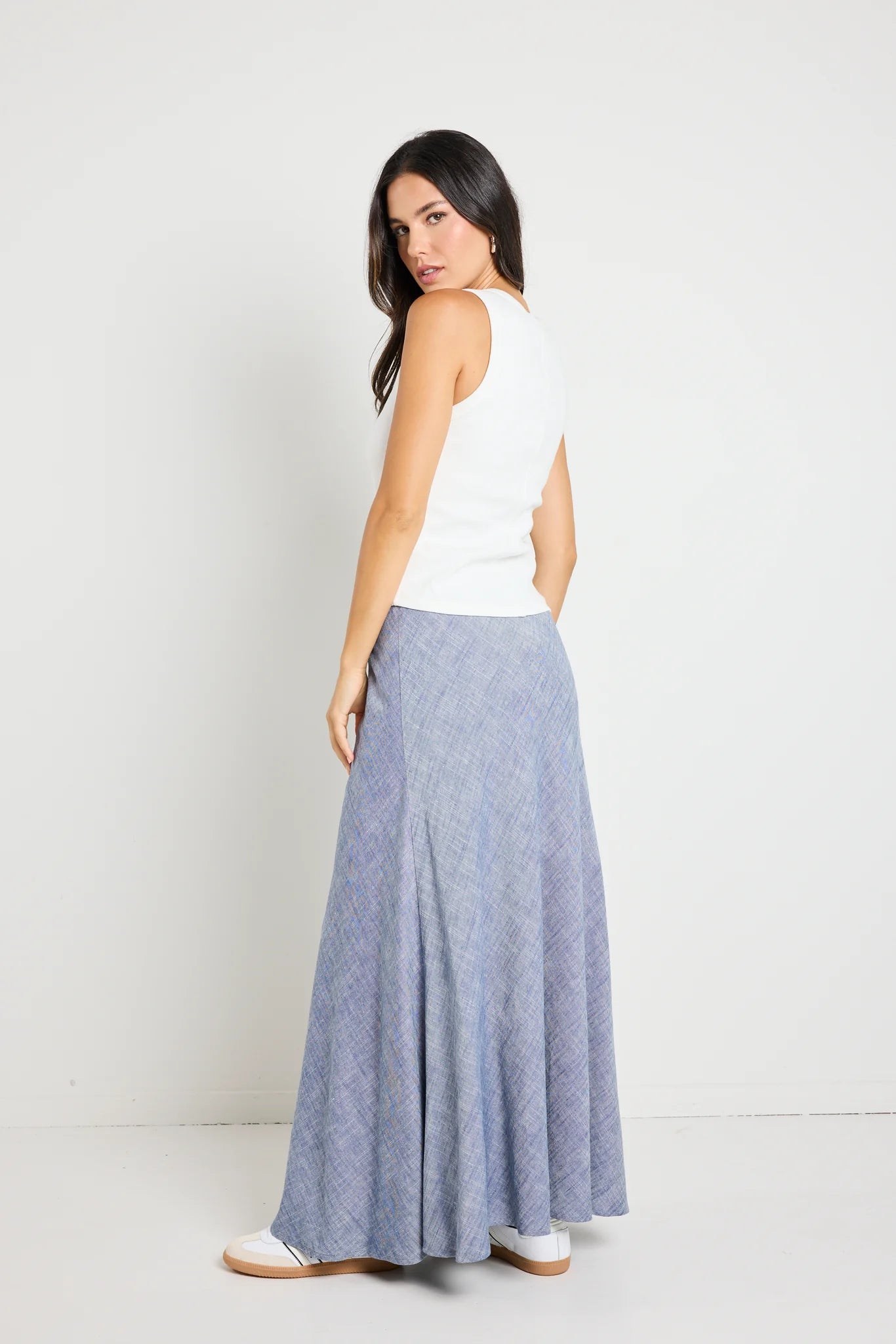 Lagos Chambray Blue Floaty Bias Cut Maxi Skirt