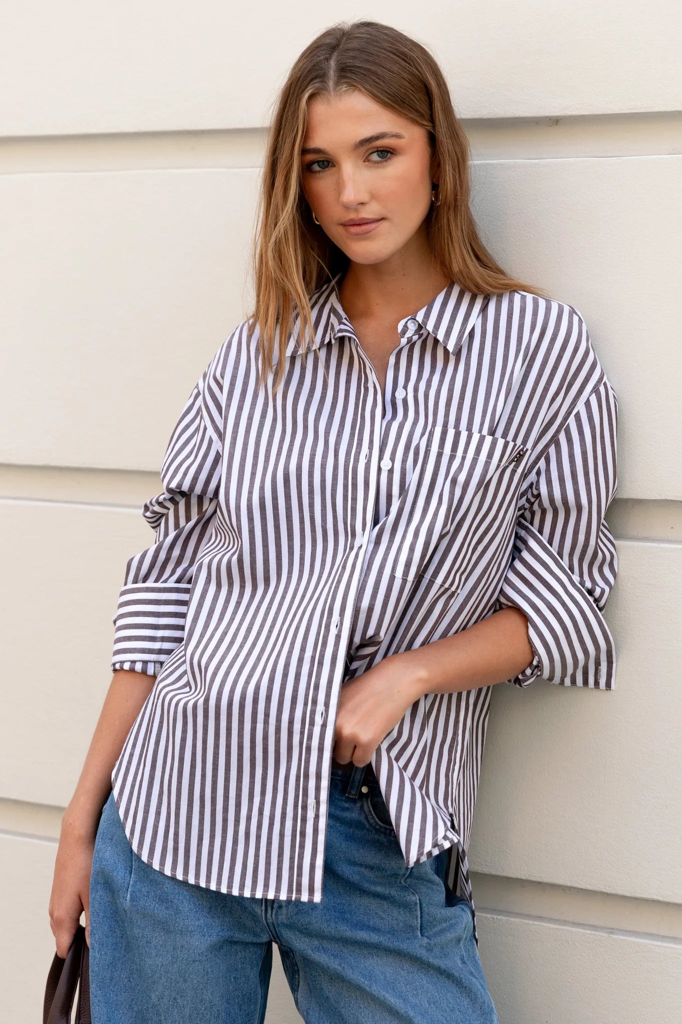 You Got This Chocolate Stripe Oversized Shirt