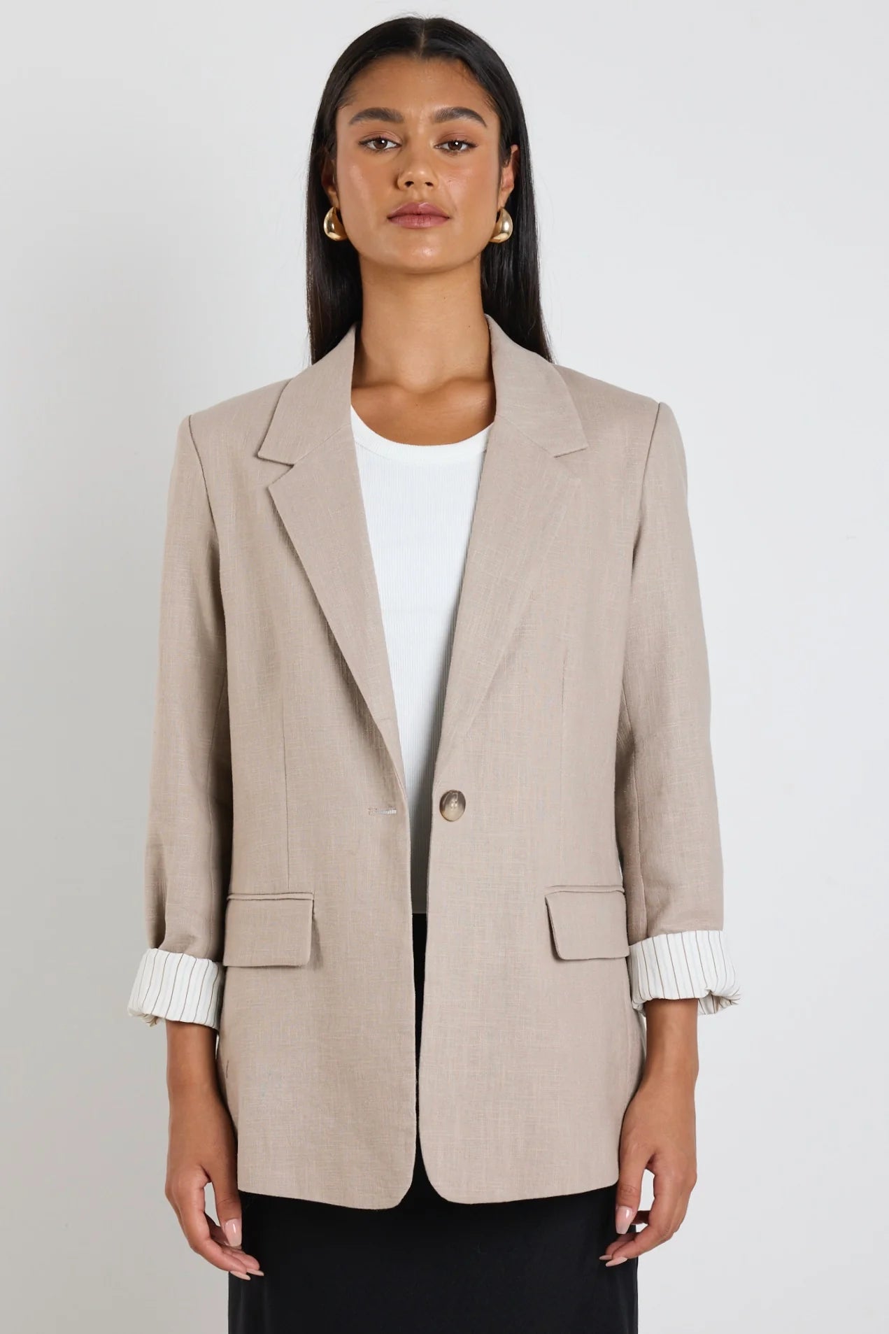 Dock Taupe Ramie Rolled Sleeve Blazer