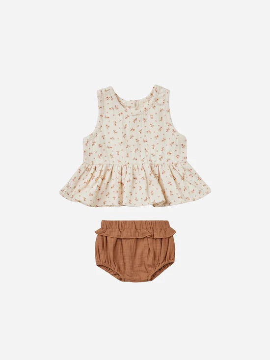 Sleeveless Peplum set - Clay ditsy