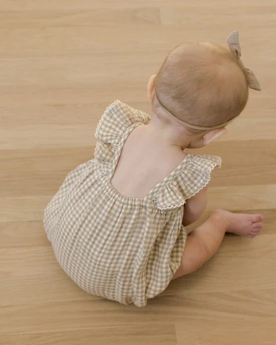 Bonnie Romper - Oat gingham
