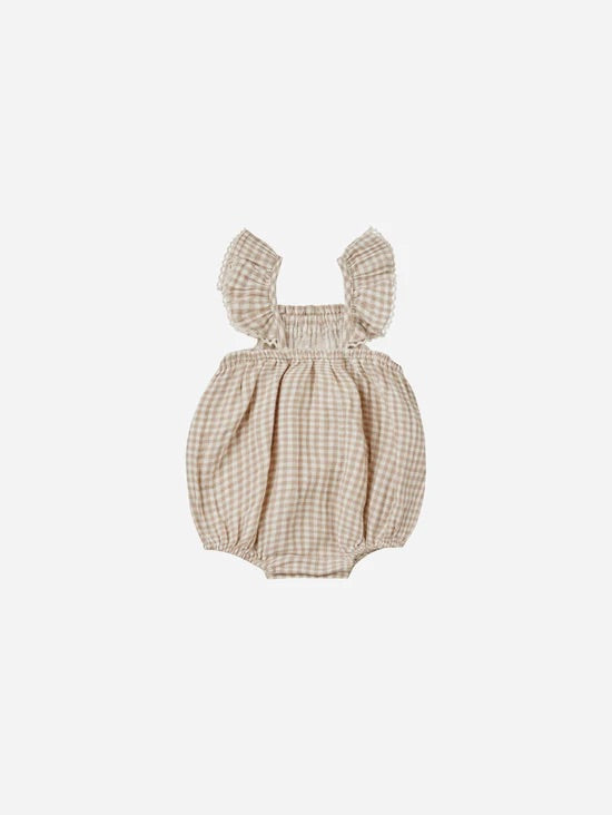 Bonnie Romper - Oat gingham