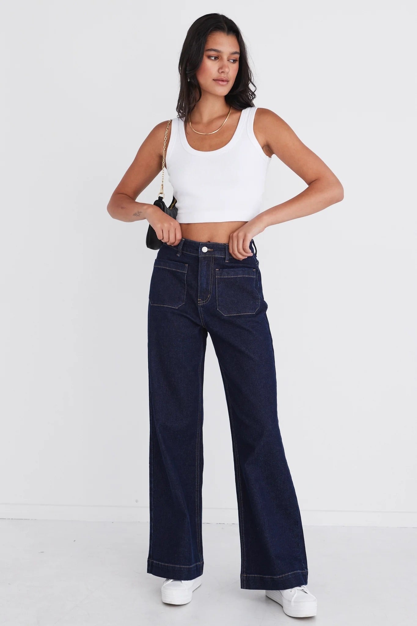 Zoey High Rise Wide Leg Pocket Jean - Indigo