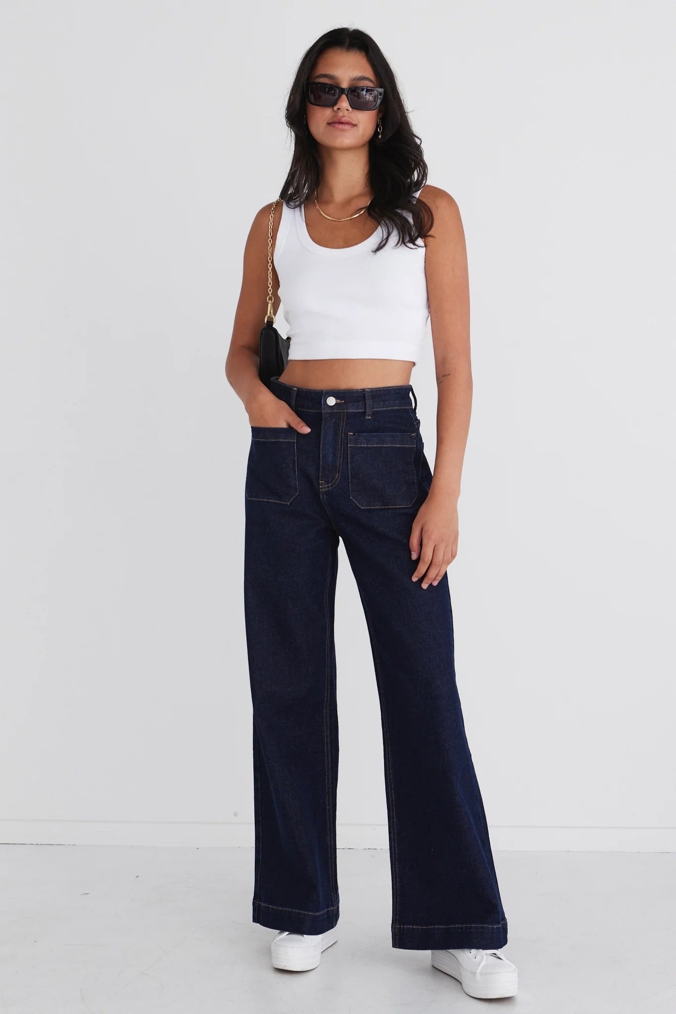 Zoey High Rise Wide Leg Pocket Jean - Indigo