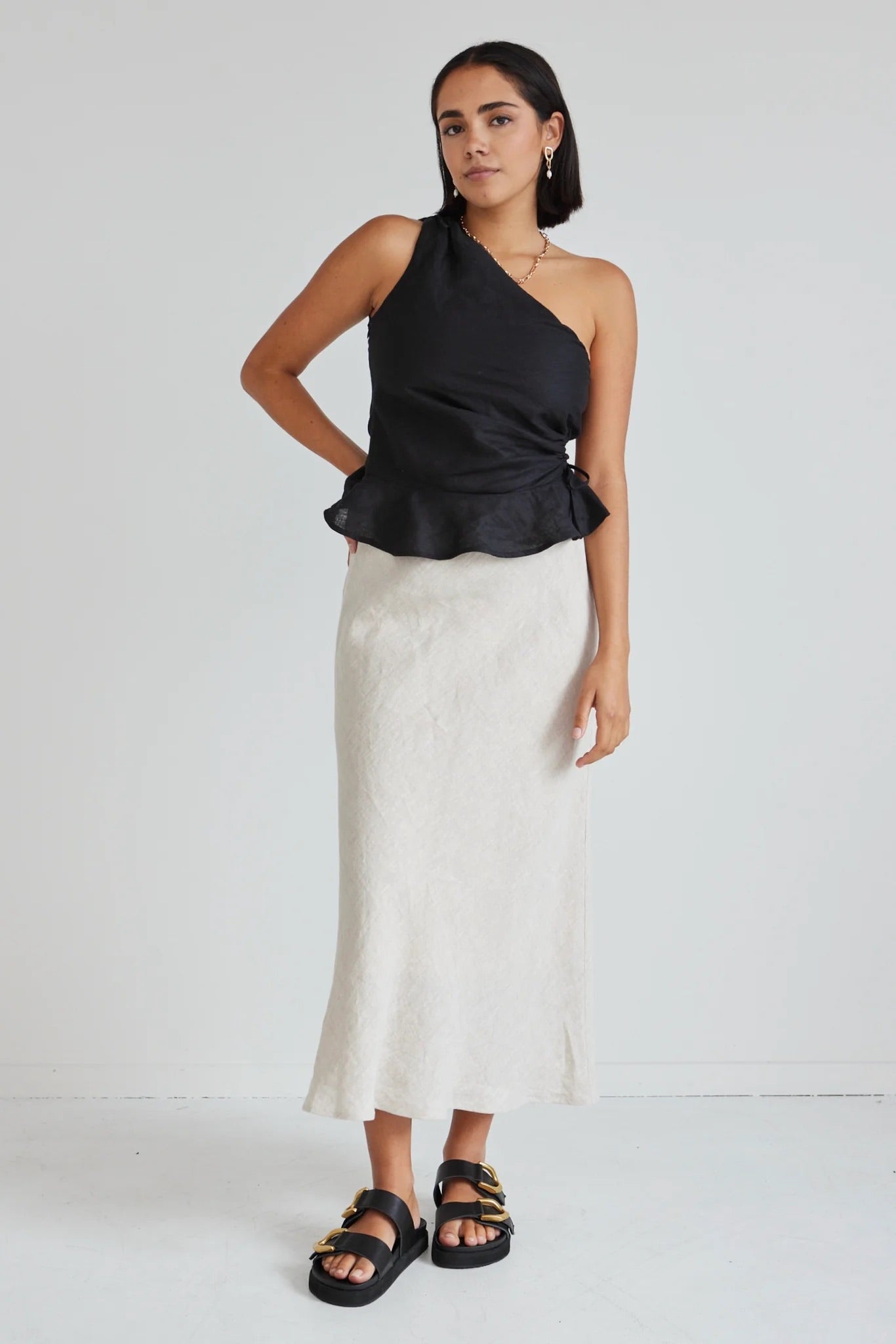 Bliss Natural Linen Bias Midi Skirt Collaborate Fashion NZ