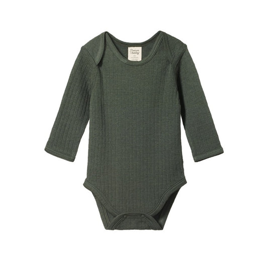 Merino pointelle long sleeve bodysuit - Thyme