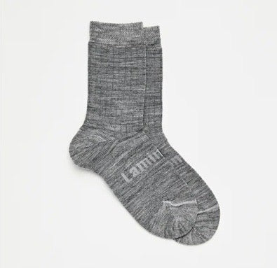 Merino Wool Plain Crew Socks | Woman | Grey Rib