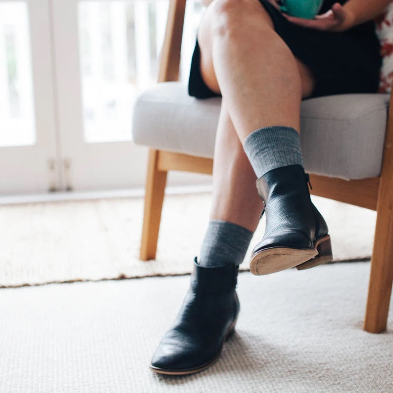 Merino Wool Plain Crew Socks | Woman | Grey Rib