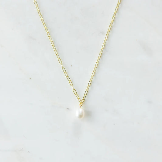Pearl Drop Mini Link Necklace - Silver