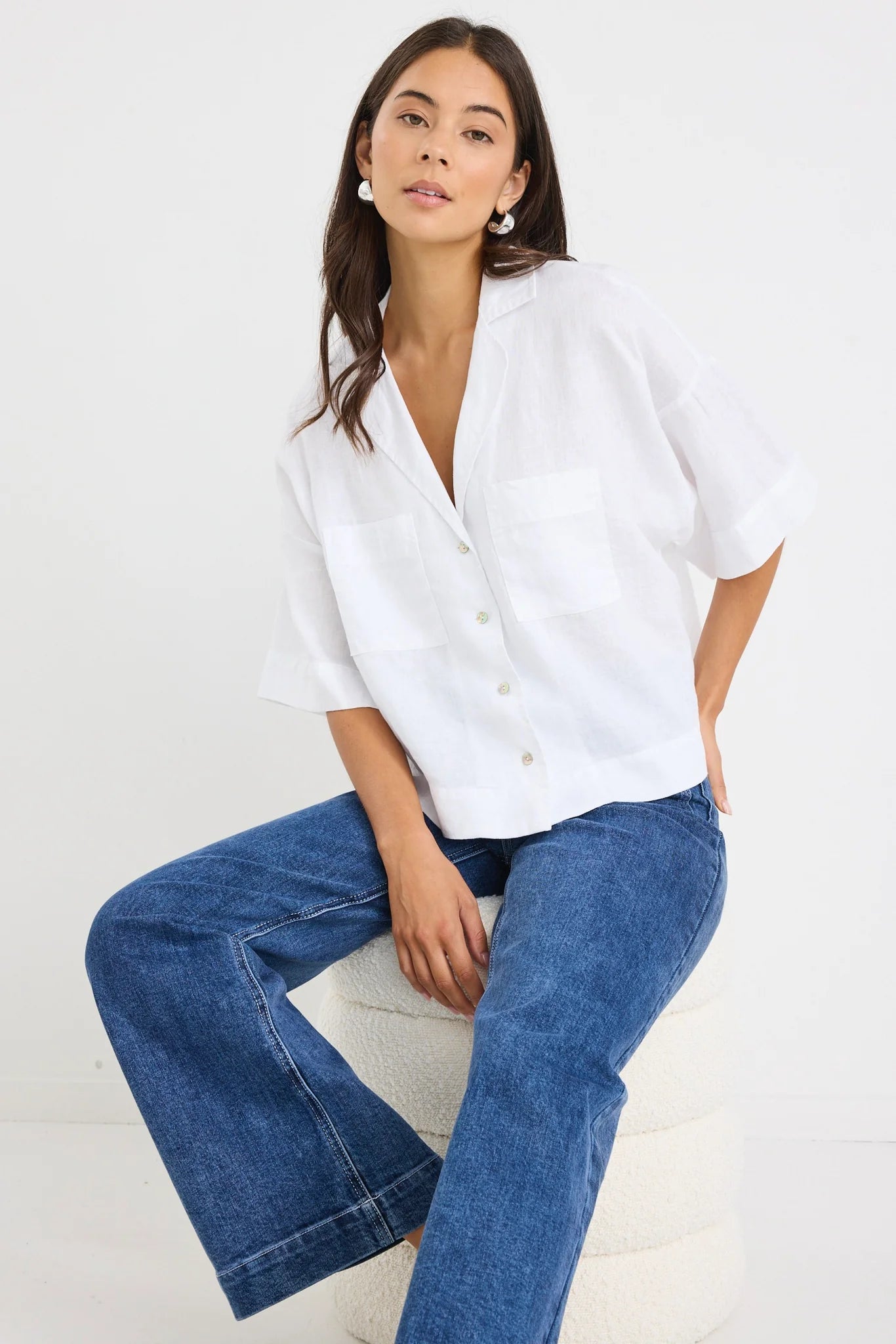 Meander White Linen Boxy Shirt