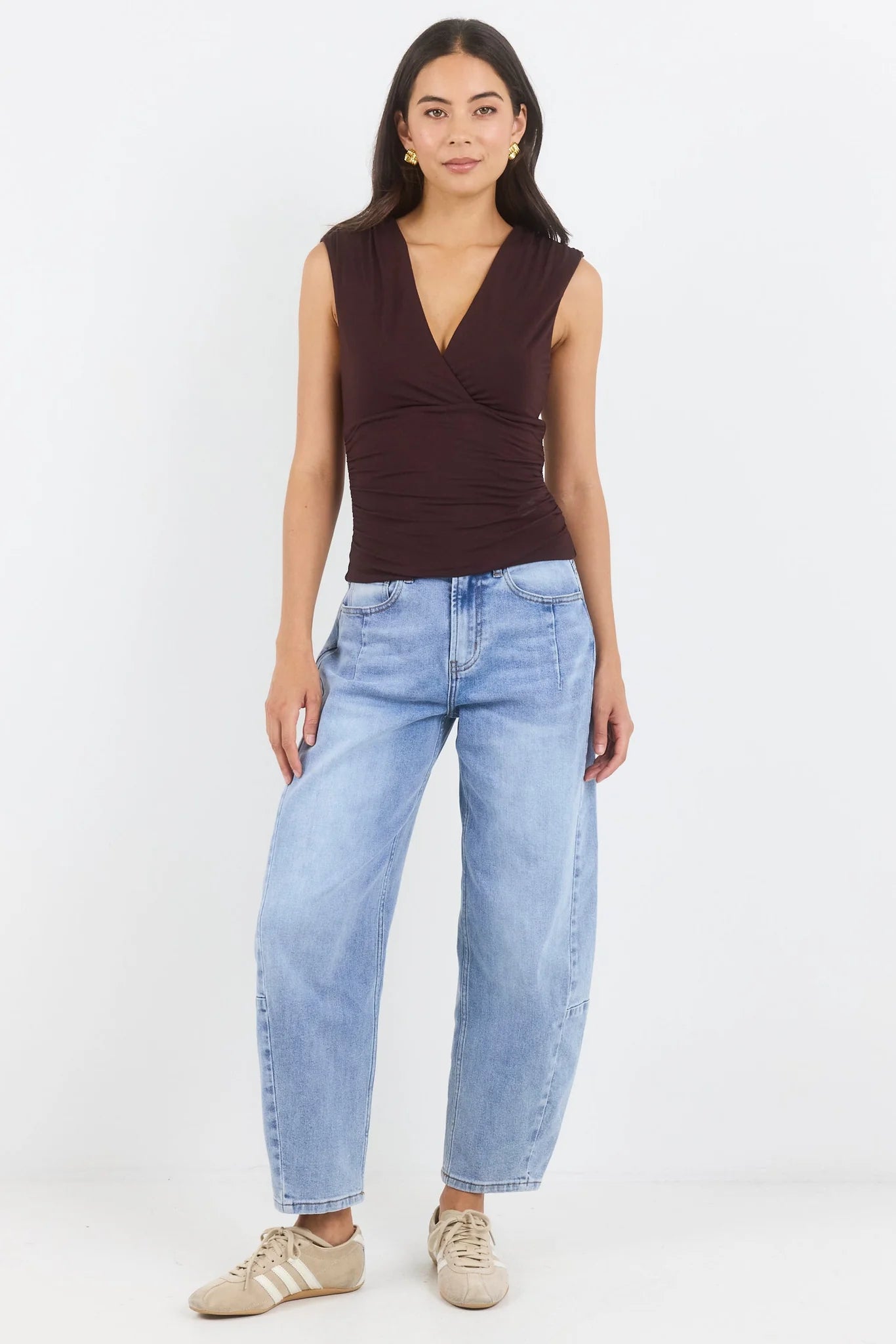 Connect Chocolate Jersey Cross Front Top
