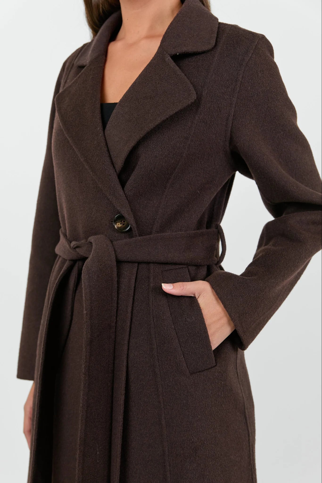 Provence Chocolate Melton Double Breasted Belted Coat